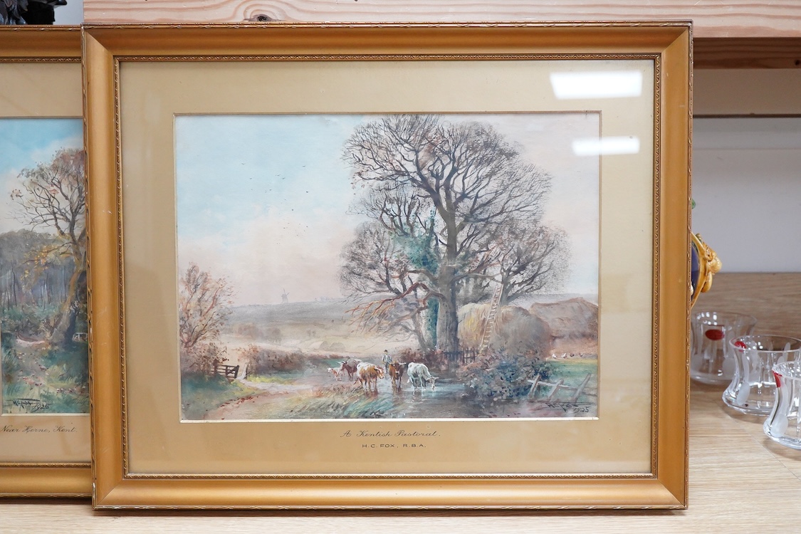 Henry Charles Fox (1860-1925), ‘Near Herne, Kent’ and ‘A Kentish Pastoral’, each signed and dated 1925, two watercolours, 27 x 37cm